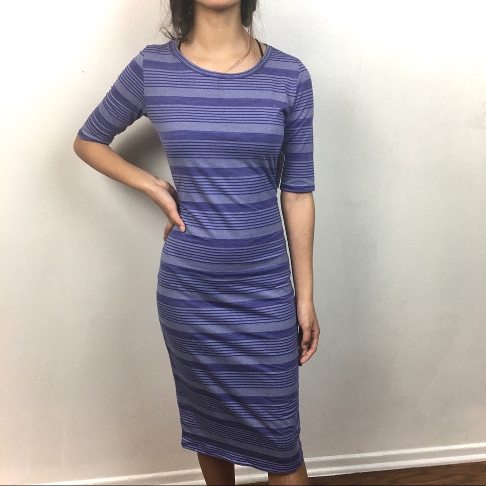 Lularoe Julia Purple Striped T Shirt Midi Dress